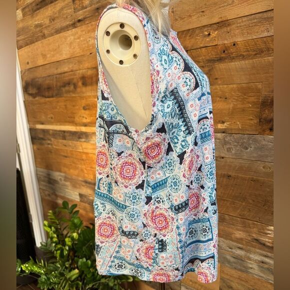 J. Jill 🌸 Love Linen Boho Mosaic Tank Top Sz L | Summer Resort Chic 🏖️ EUC - Picture 7 of 7